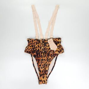 NWT Free People x HAH Get Waisted Lace Up Suspender Bikini Bottom Copper Leopard